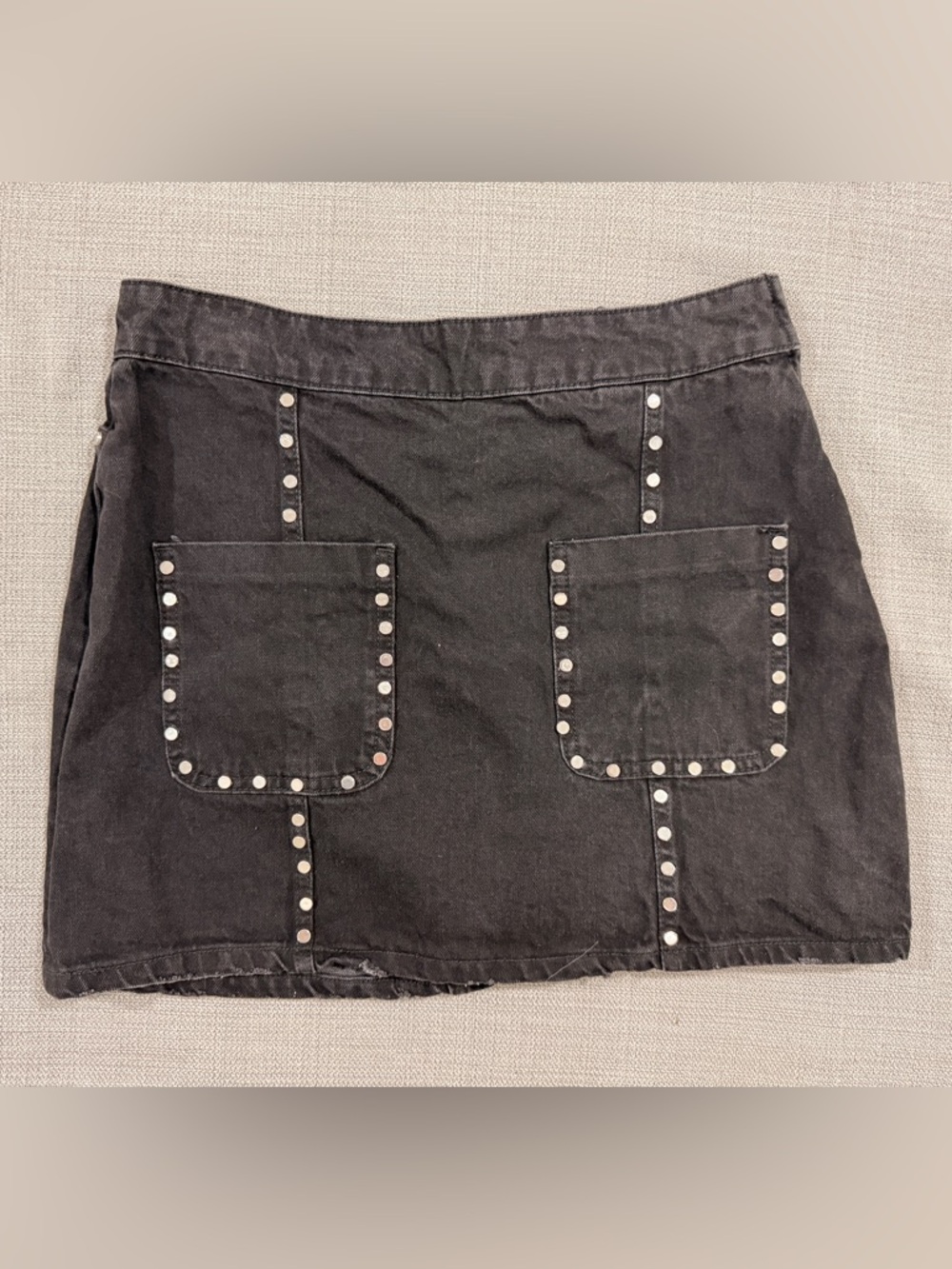 Zara Black Denim Mini Skirt with Silver Studs Approx Size 4/6